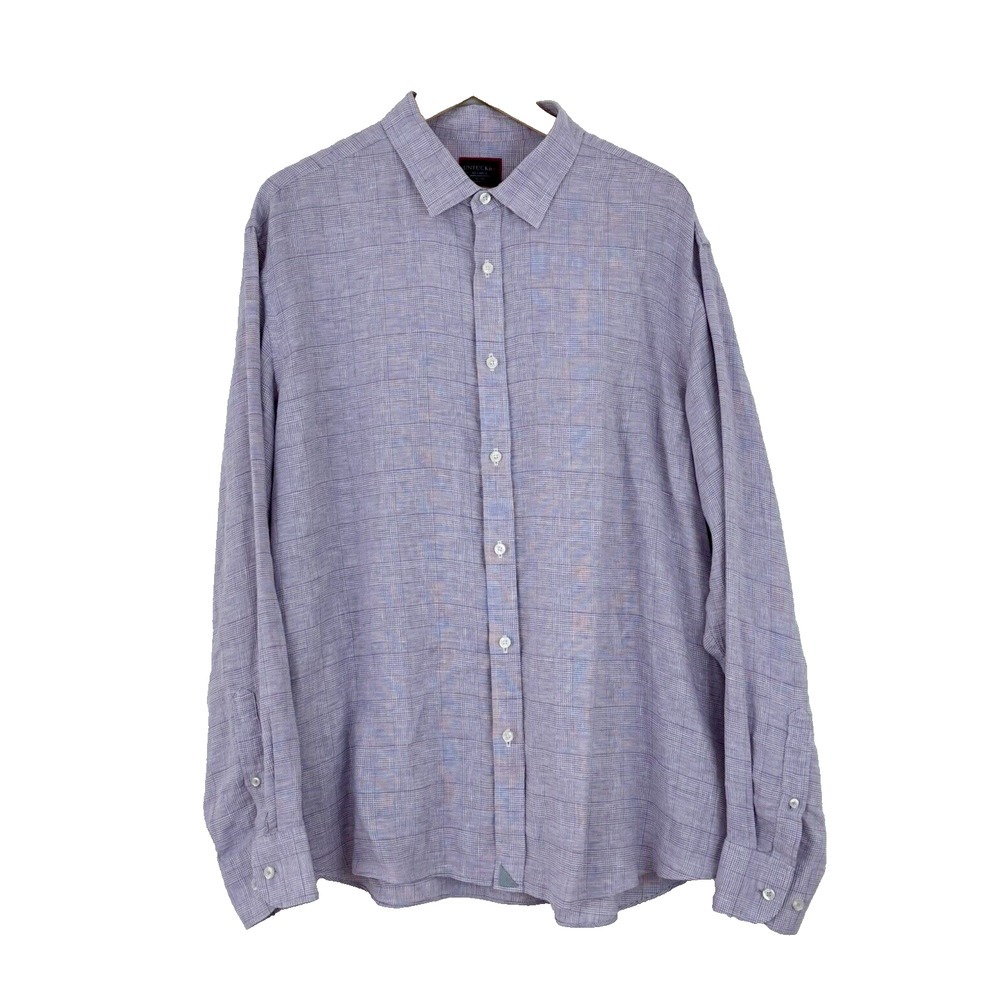 UNTUCKit Button Down Shirt Plus 2XL Torontel Regular Fit Purple Plaid Linen - Picture 2 of 14